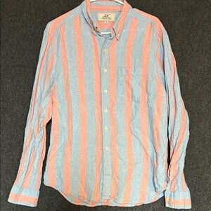 100% Linen Stylish Striped Button-Down Shirt - Blue and Pink